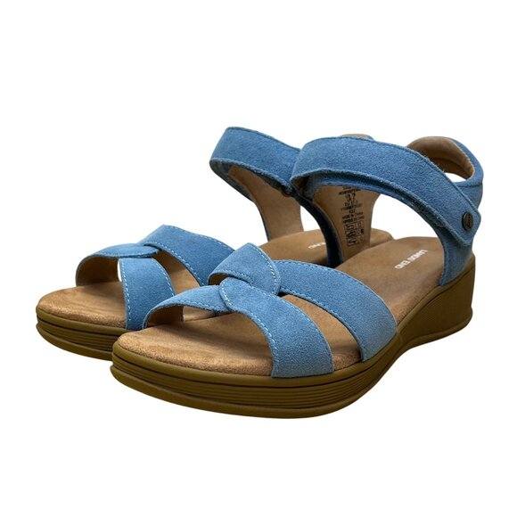 Lands End Women’s Blue Faux Suede Open-Toe Adjustable Strap Wedge Sandals Sz 7B - Picture 3 of 8